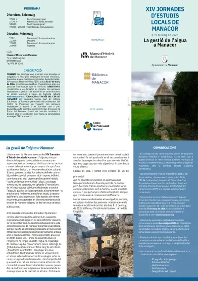 Tríptic de les XIV Jornades d'Estudis Locals de Manacor